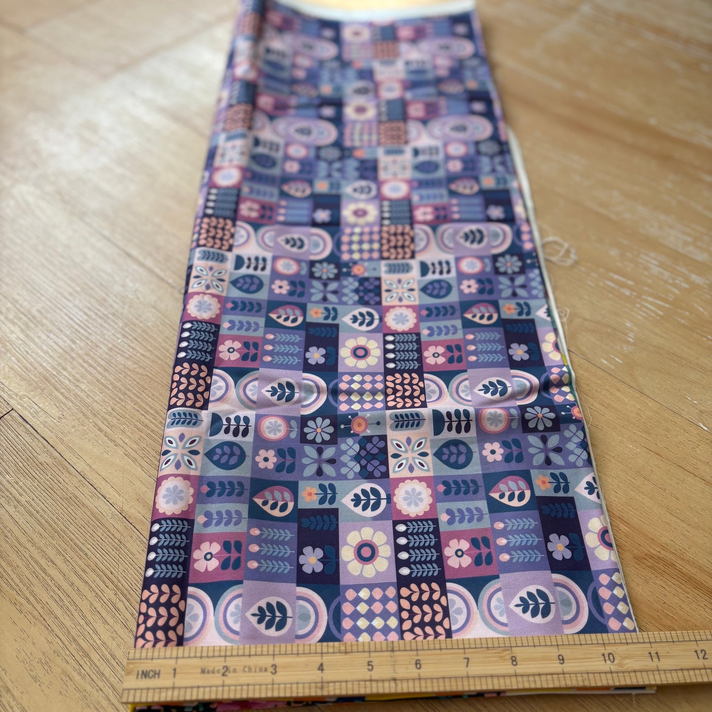 FS067 Purple Floral Checkered Cotton Printed Fabric