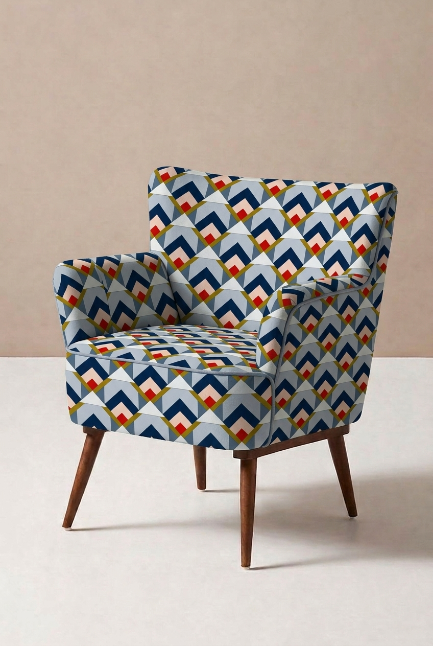 FS092 Blue Geometric Arrow Tile Printed Fabric