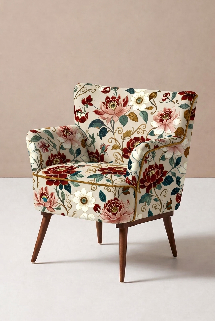 FS093 Peonies on Beige Floral Fabric