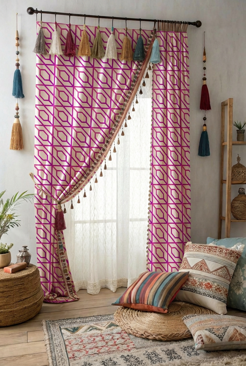 FS112 Pink Geometric Printed Fabric