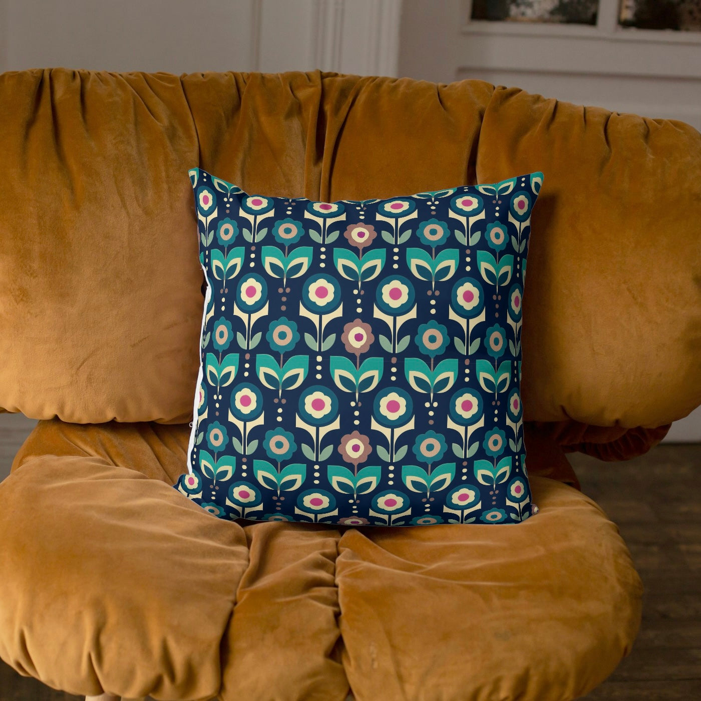 FS082 Teal Geometric Cotton Printed Fabric