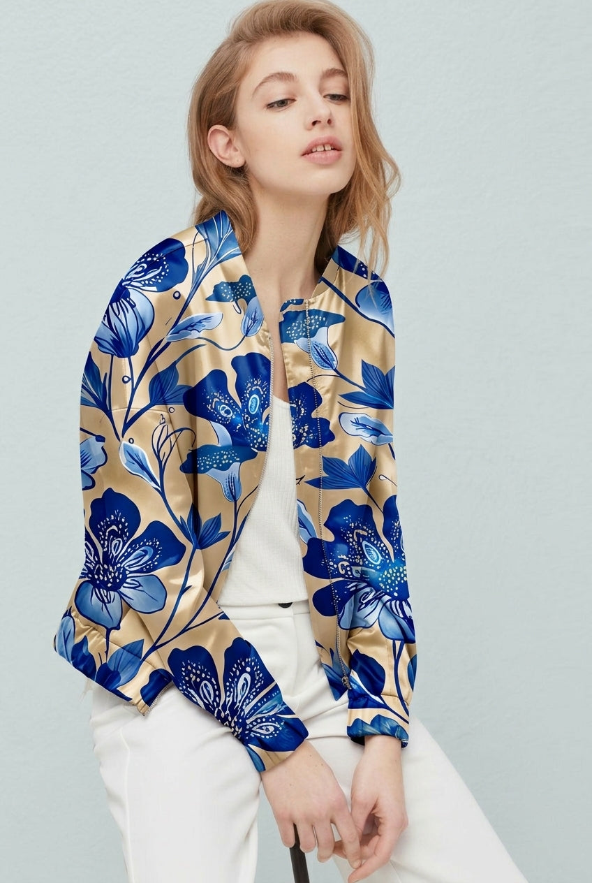 FS112 Blue Floral on Beige Seamless Pattern