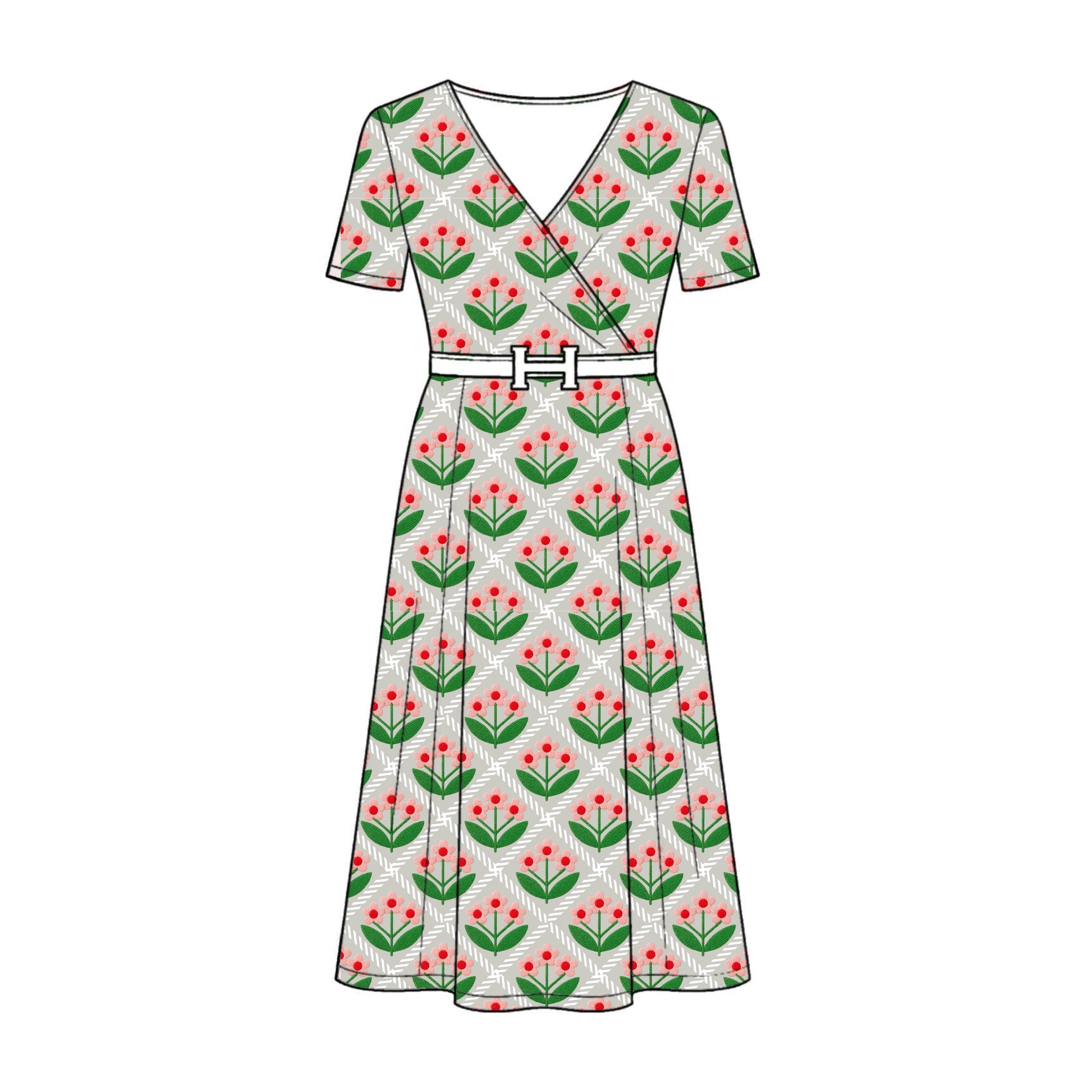 FS060 White Flower Checkered Cotton Printed Fabric