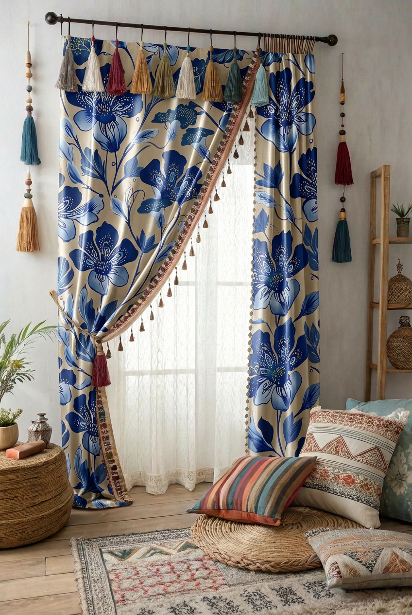 FS112 Blue Floral on Beige Seamless Pattern