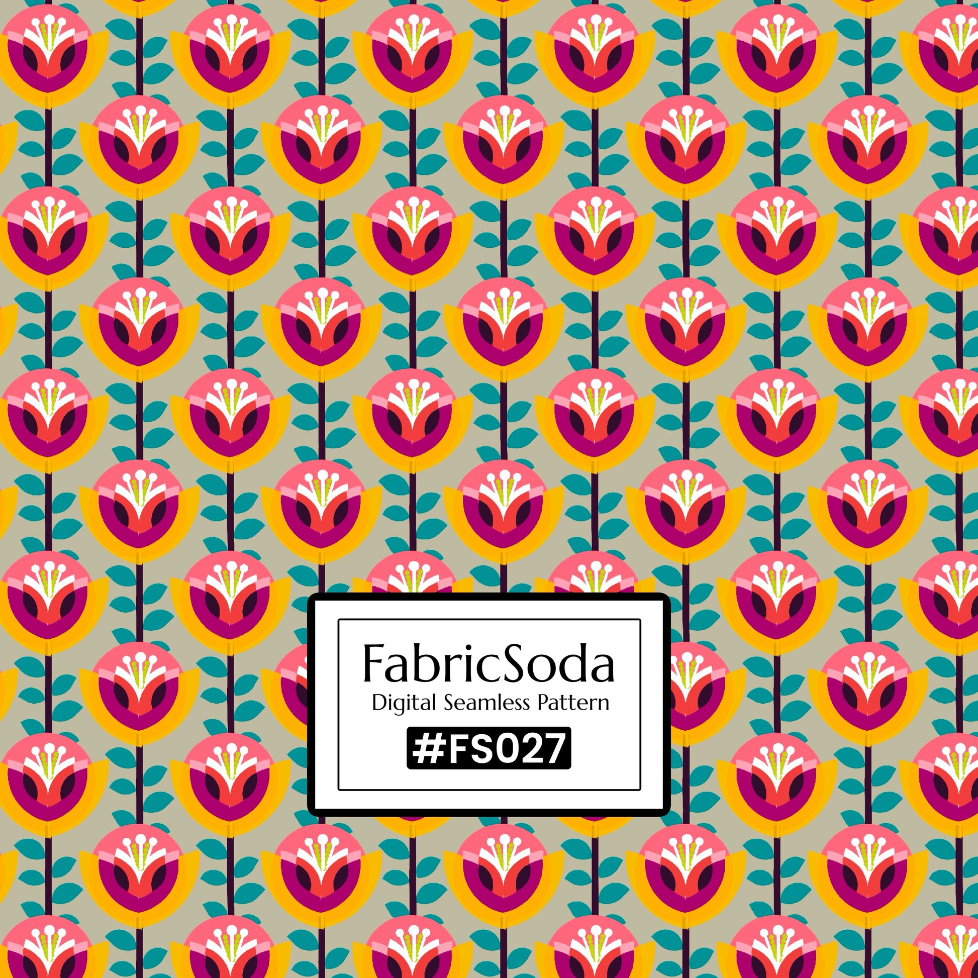 FS027 Beige Geometric Floral Seamless Pattern JPG PNG