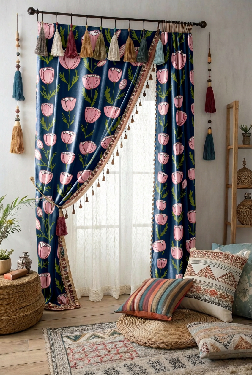 FS108 Pink Floral on Navy Seamless Pattern PNG