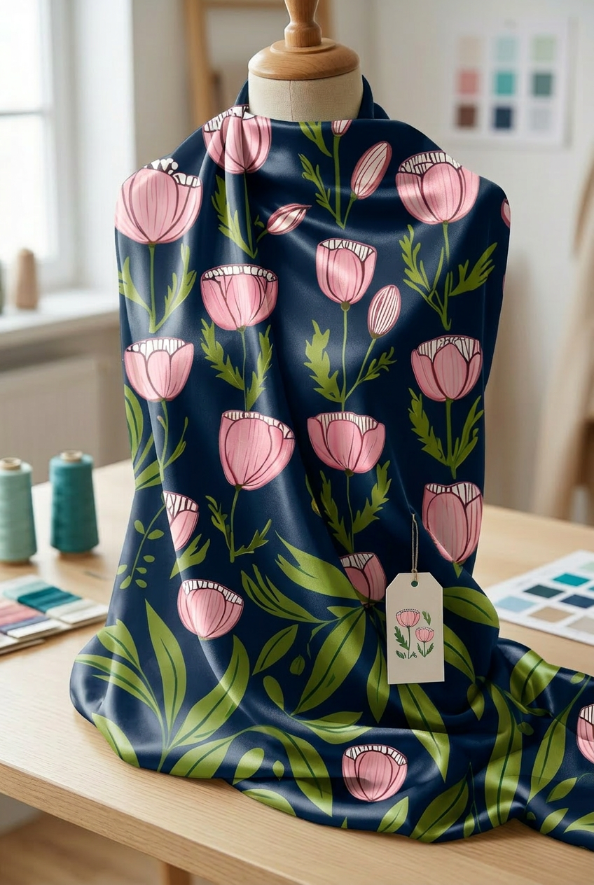 FS108 Pink Floral on Navy Seamless Pattern PNG