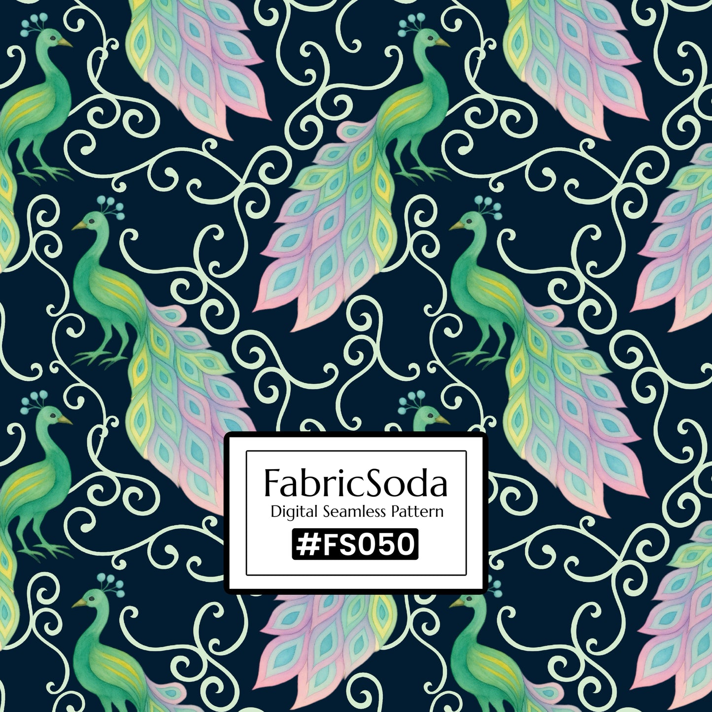 FS050 Green Peacock Seamless Pattern JPG PNG Bird Pattern 