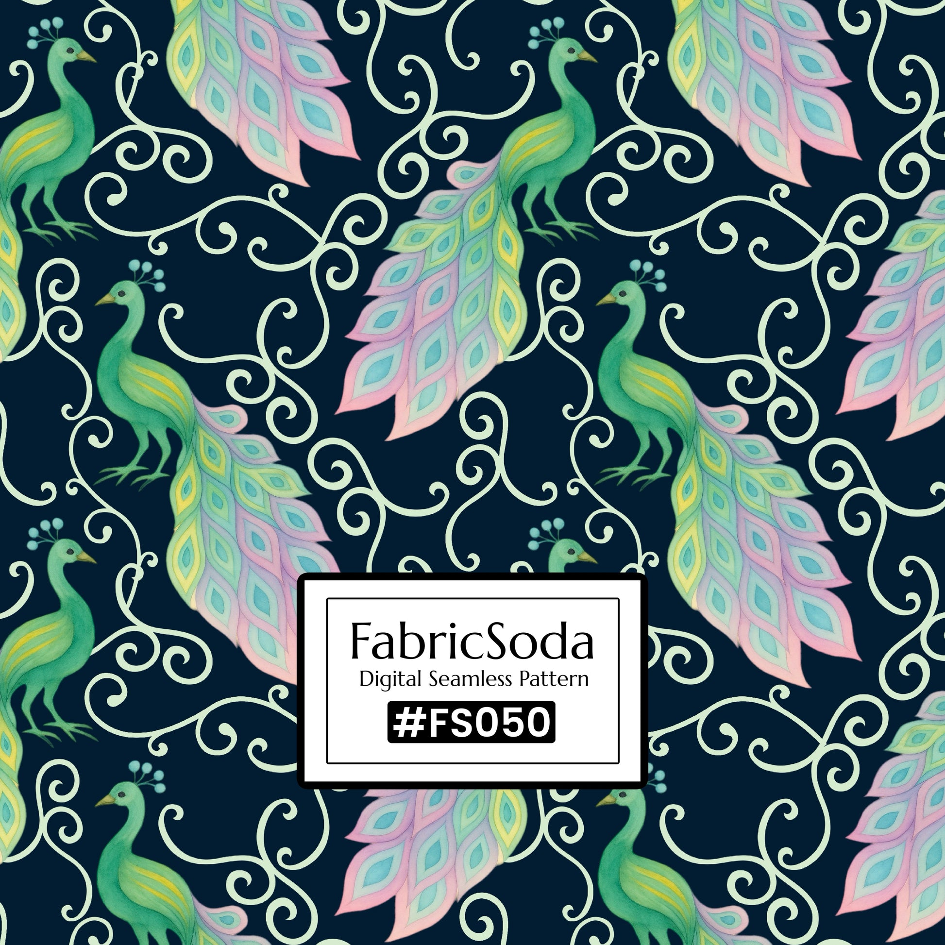 FS050 Green Peacock Seamless Pattern JPG PNG Bird Pattern 
