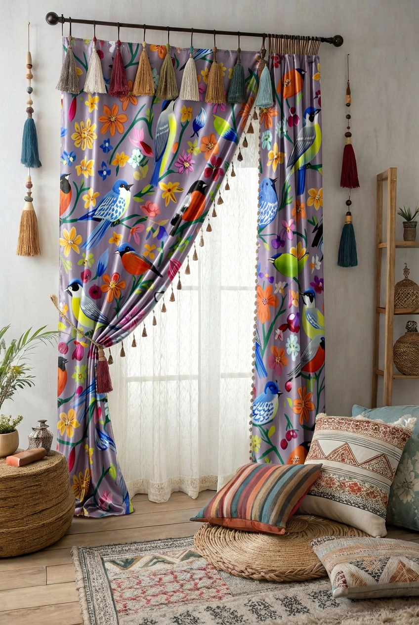 FS097 Vibrant Birds Floral Seamless Pattern