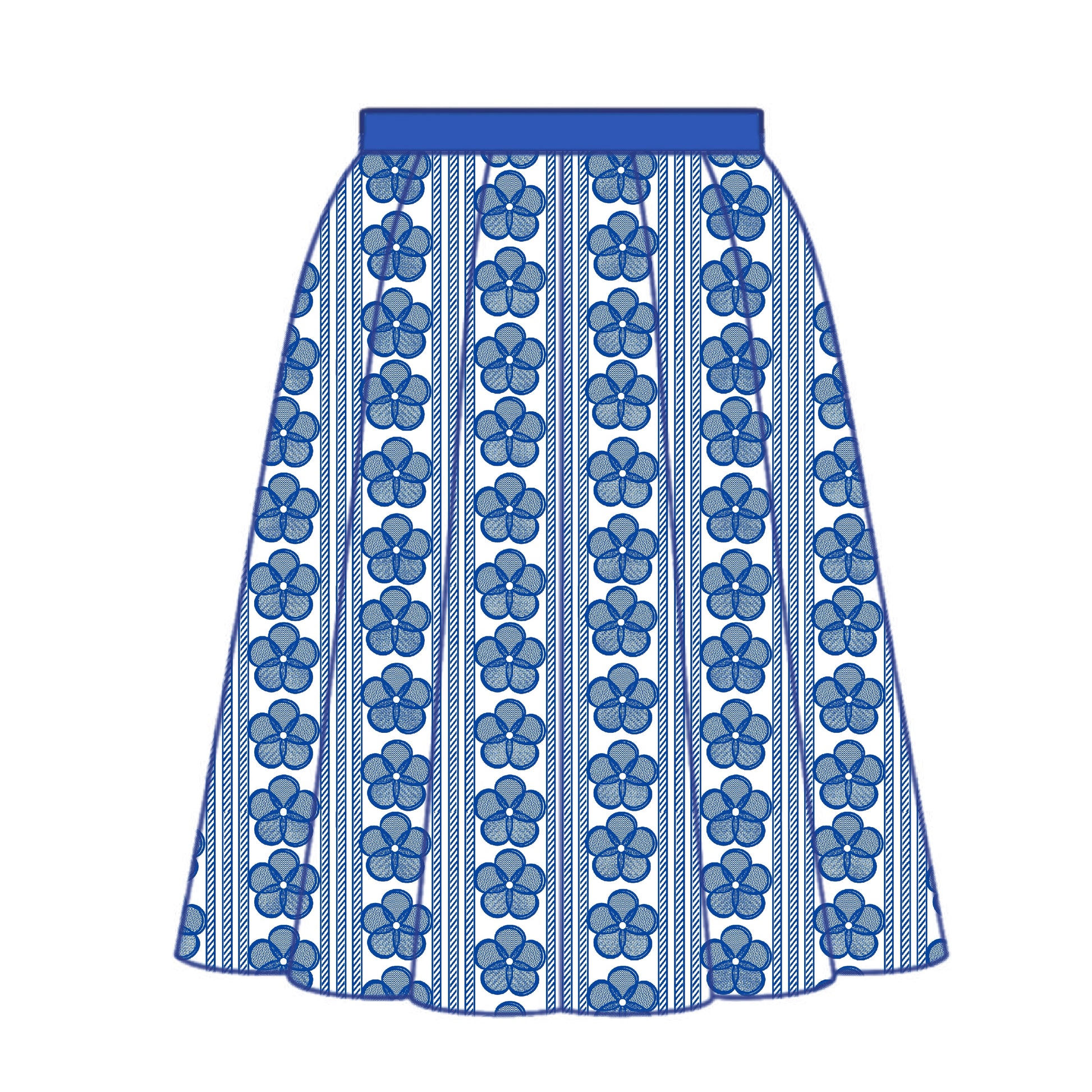 FS049 Blue Floral Stripe Cotton Printed Fabric