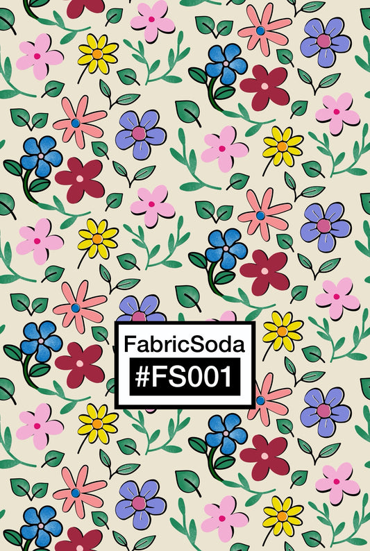 FS001 Beige Floral Printed Fabric