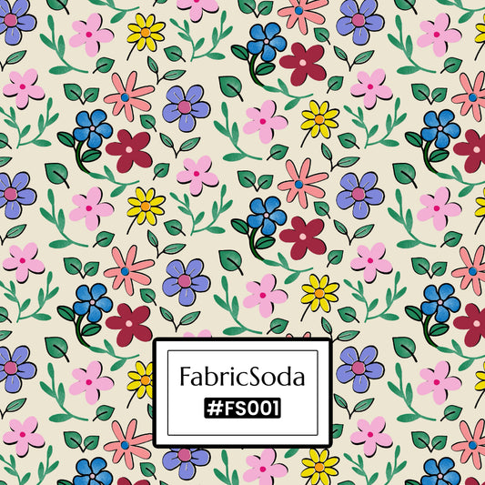 FS001 Beige Floral Cotton Printed Fabric
