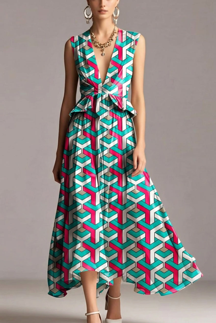 FS003 Green Geometric Y Pattern Fabric for Dress 