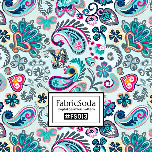 #FS013 Blue Paisley Seamless Pattern JPG, paisley pattern 