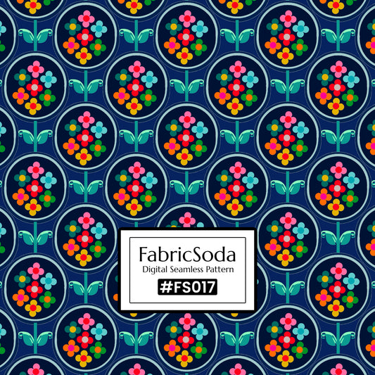 FS017 Navy Floral Printed Fabric