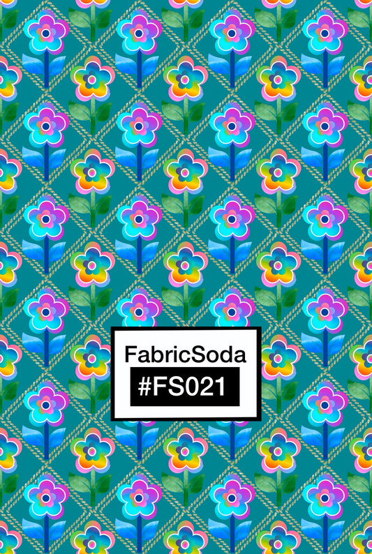 FS021 Green & Blue Watercolour Floral Printed Fabric