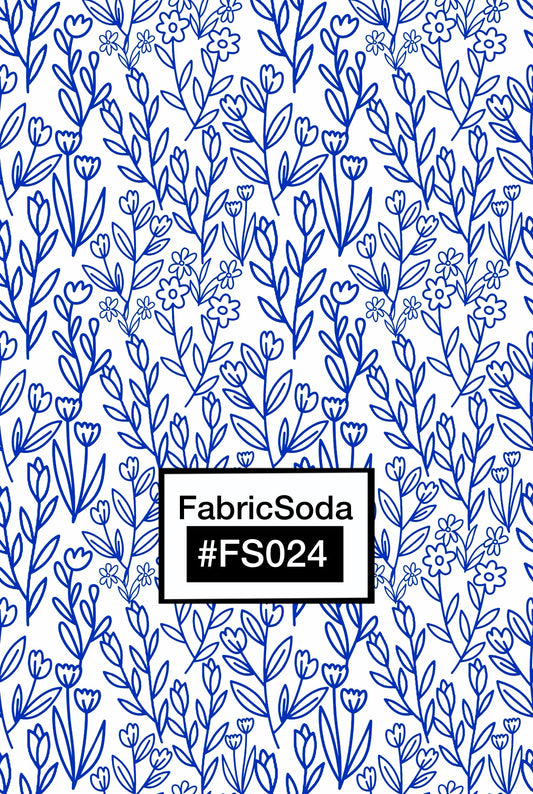 FS024 Blue Line Art Floral Printed Fabric
