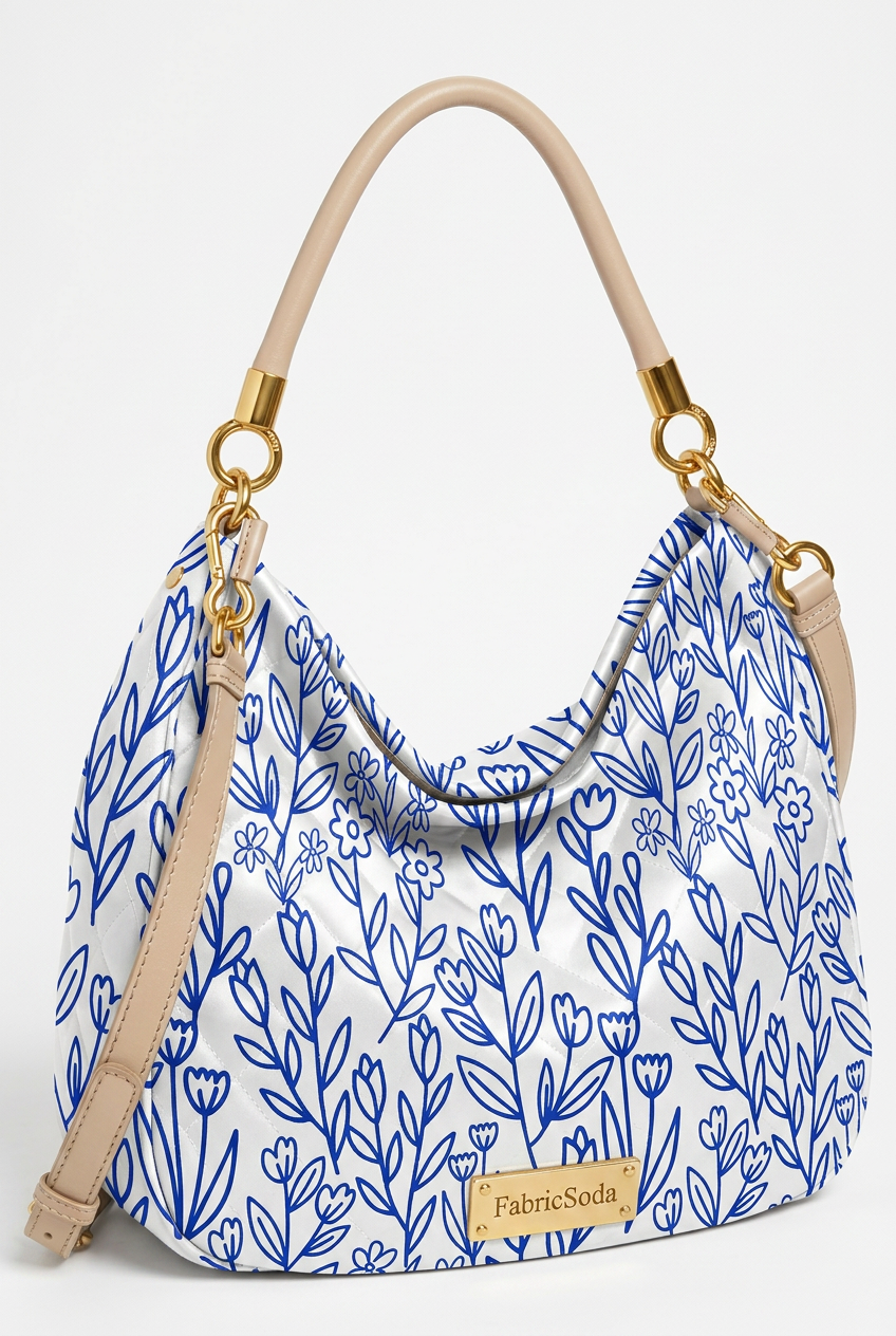FS024 Blue Line Art Floral Fabric