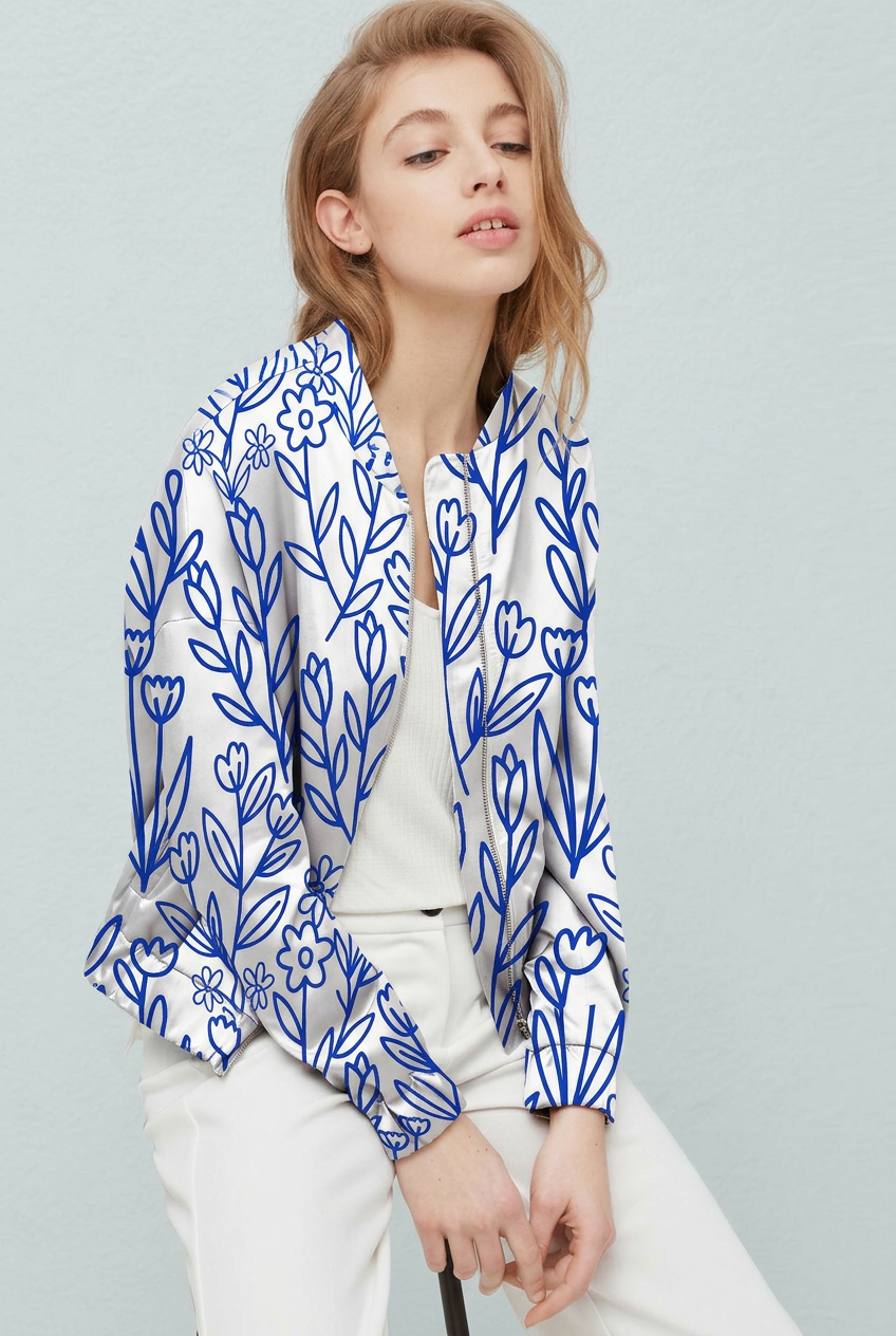 FS024 Blue Line Art Floral Fabric