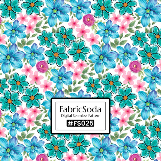 FS025 Watercolour Blue Floral Printed Fabric