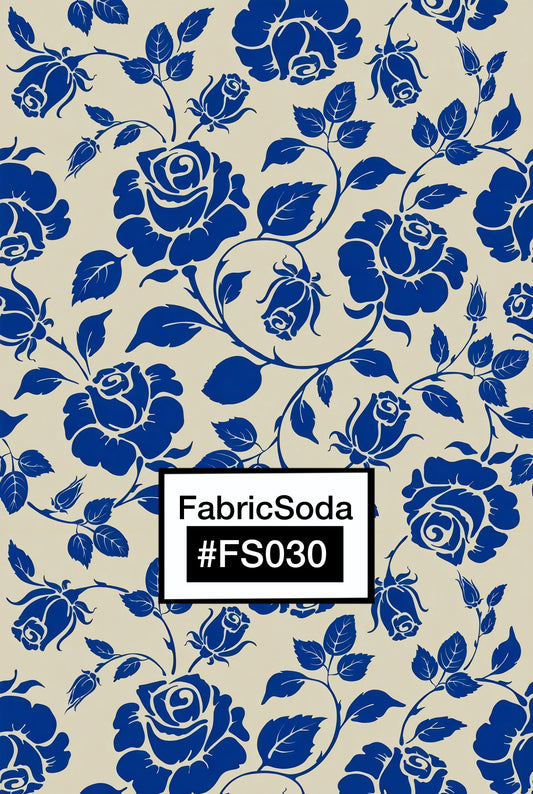 FS030 Blue Flower on Beige Printed Fabric
