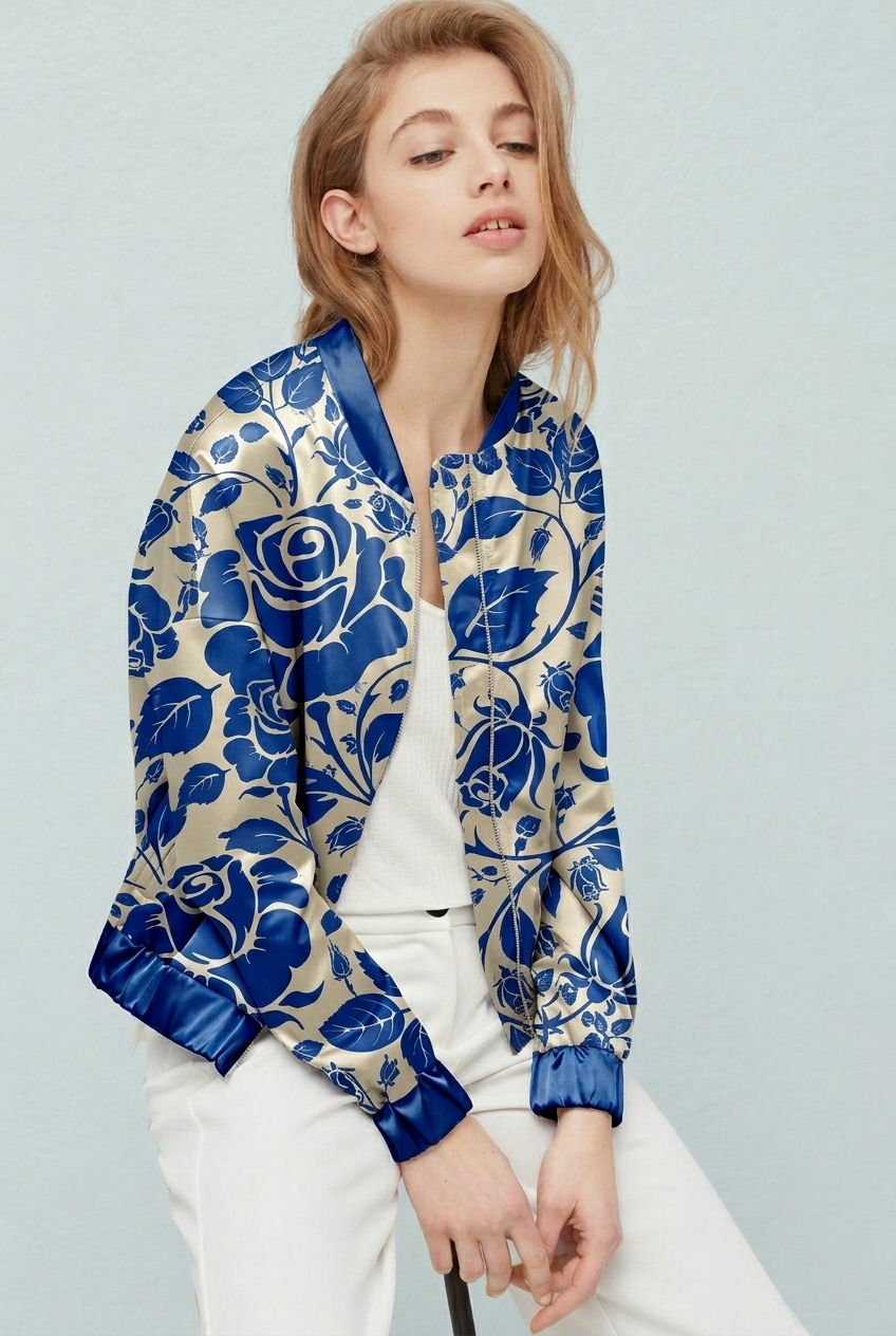 FS030 Blue Flower on Beige Printed Fabric