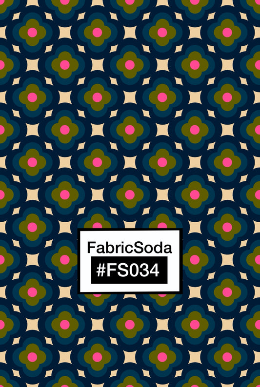FS034 Navy on Beige Geometric Printed Fabric