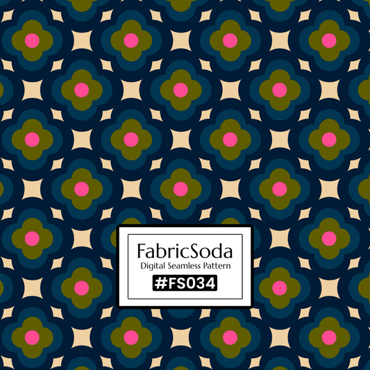 FS034 Navy on Beige Geometric Printed Fabric
