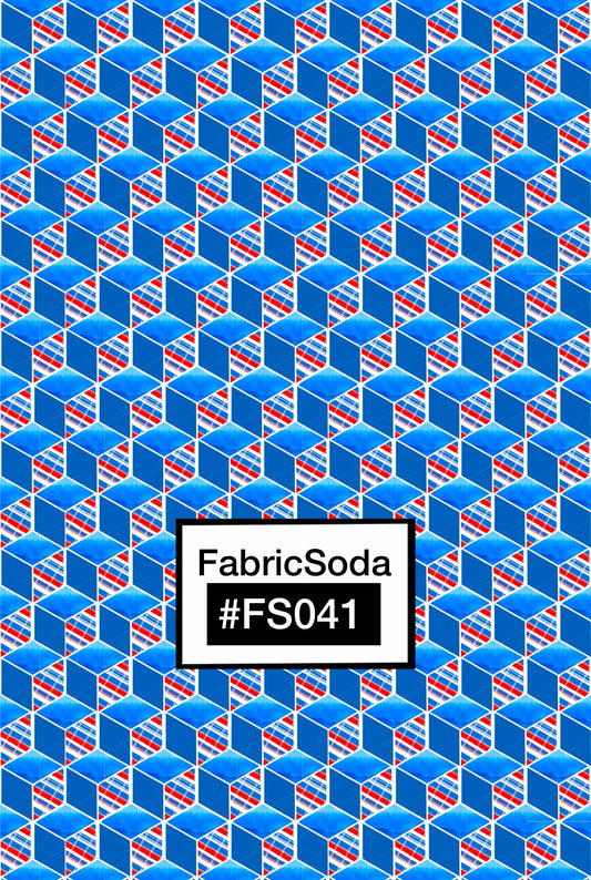 FS041 Blue Cube Geometric Printed Fabric