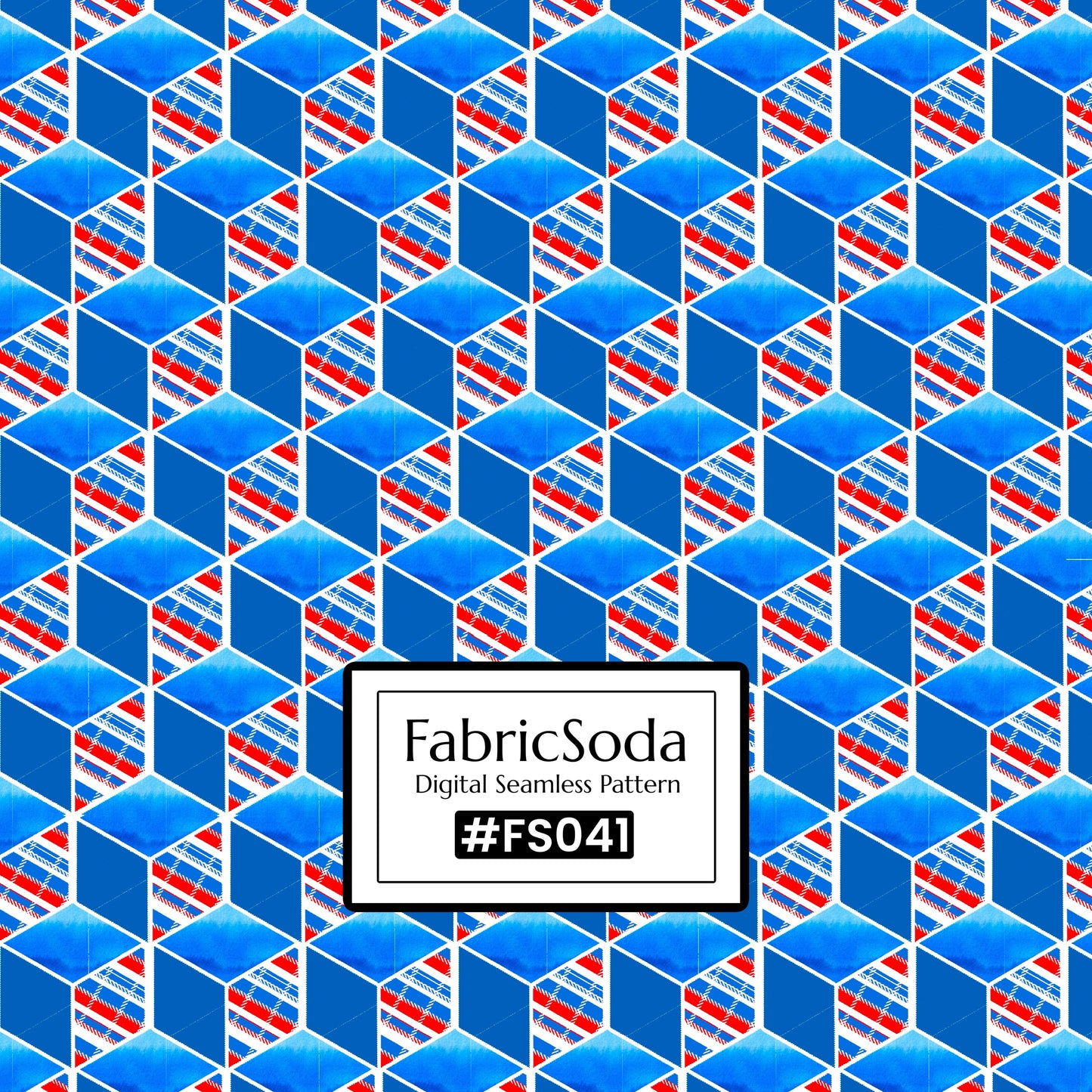 FS041 Blue Cube Geometric Printed Fabric