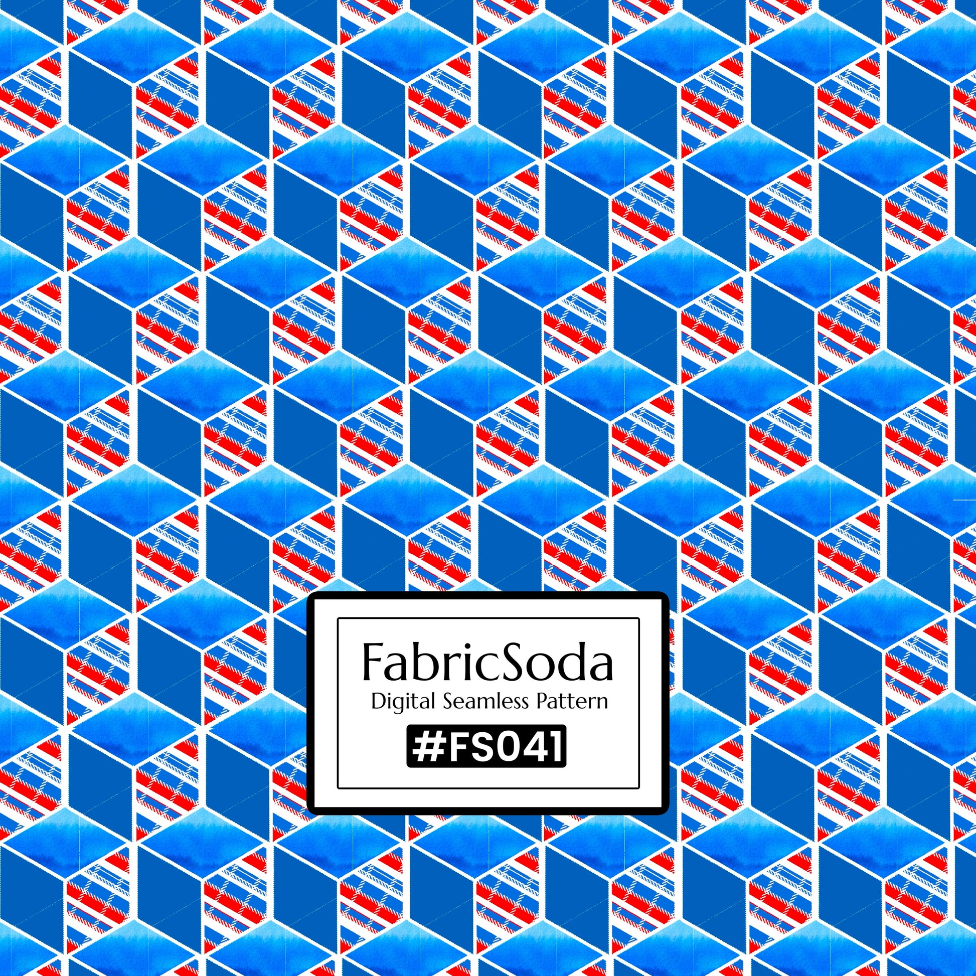 FS041 Blue Cube Geometric Printed Fabric