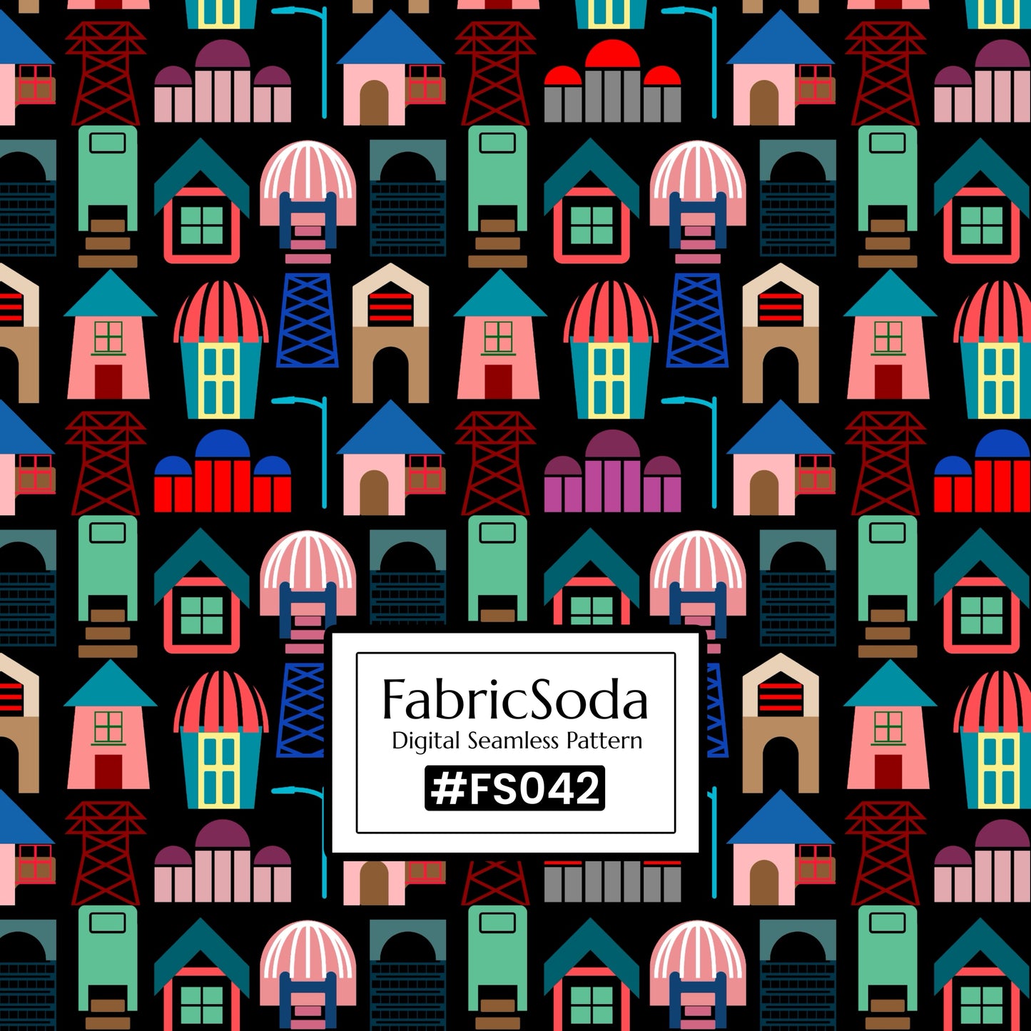 FS042 Cartoon House Printed Fabric