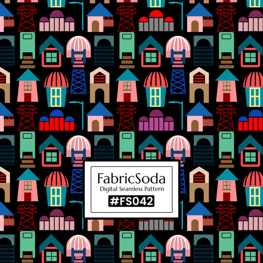 FS042 Cartoon House Seamless Pattern JPG PNG