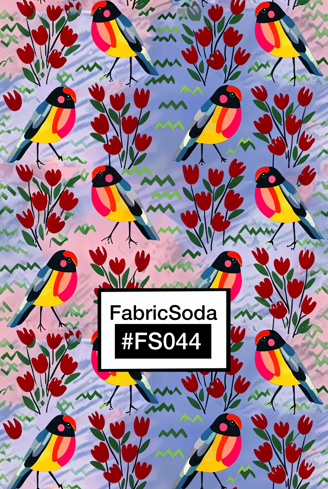 FS044 Purple Bird Floral Seamless Pattern