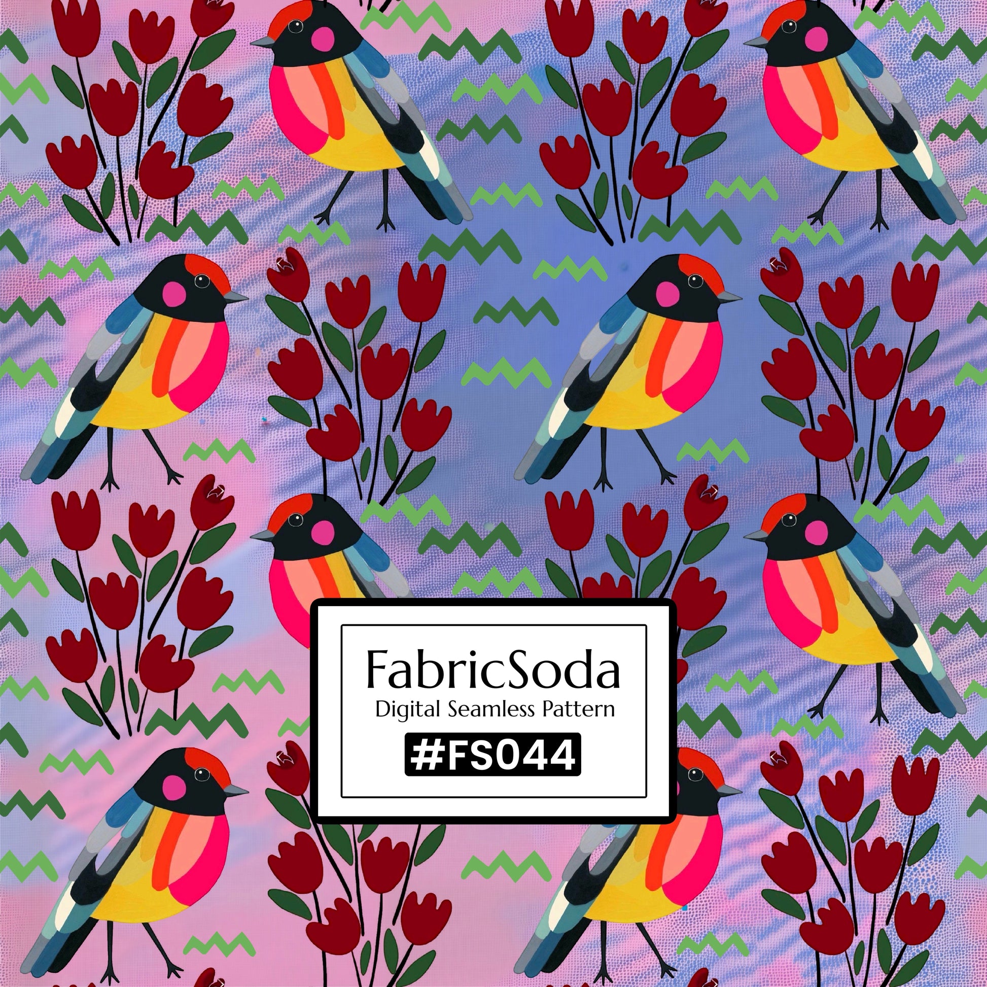 FS044 Purple Bird Floral Printed Fabric