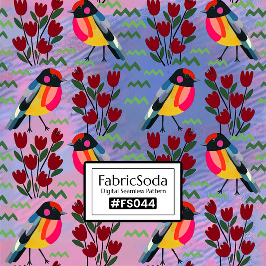 FS044 Purple Bird Floral Printed Fabric