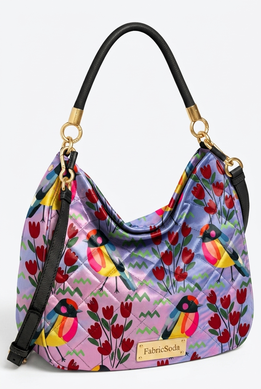 FS044 Purple Bird Floral Printed Fabric