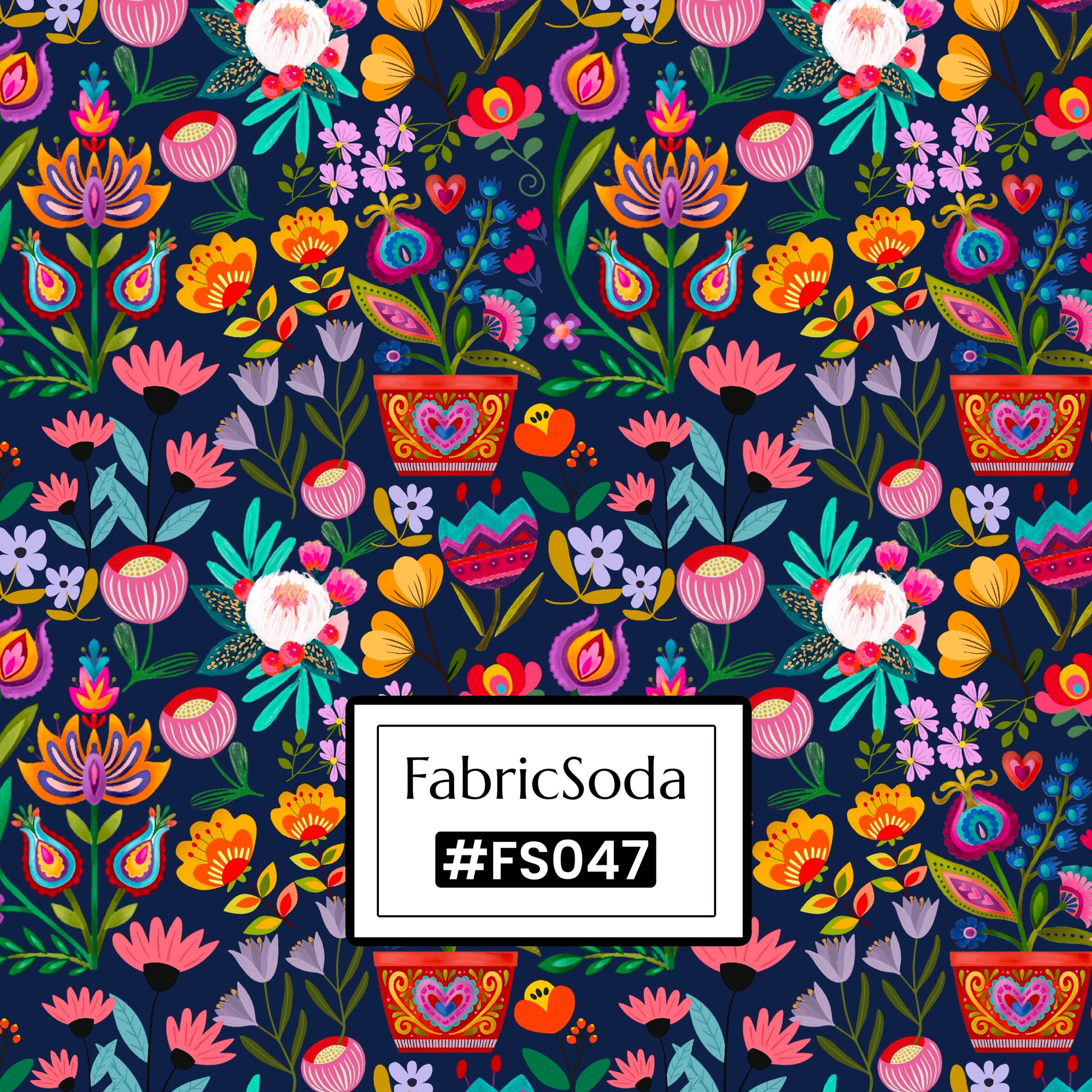 FS047 Navy Wildflower Printed Fabric