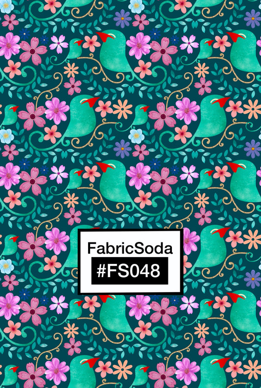 FS048 Green Bird Floral Printed Fabric