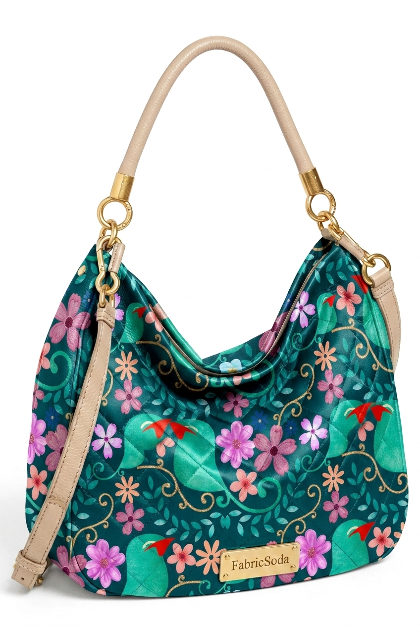 FS048 Green Bird Floral Printed Fabric