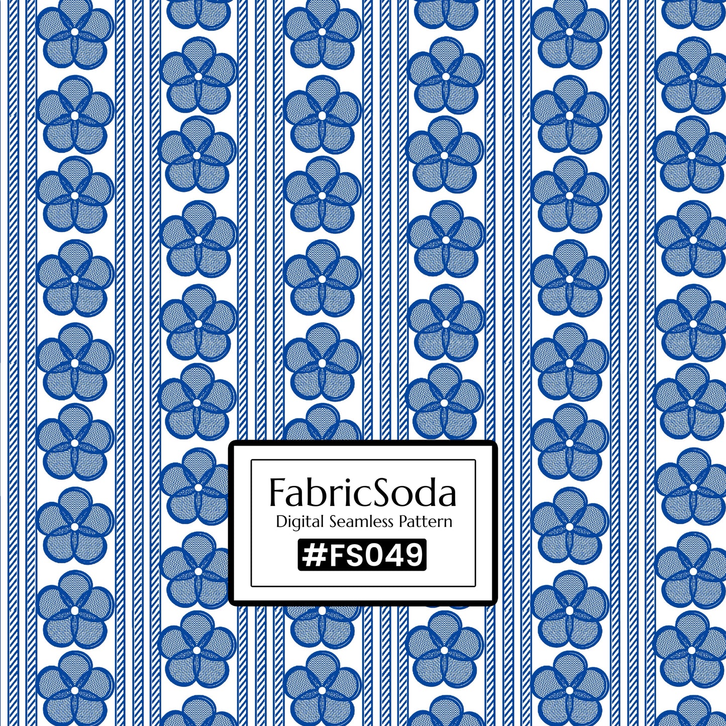 FS049 Blue Floral Stripe Printed Fabric