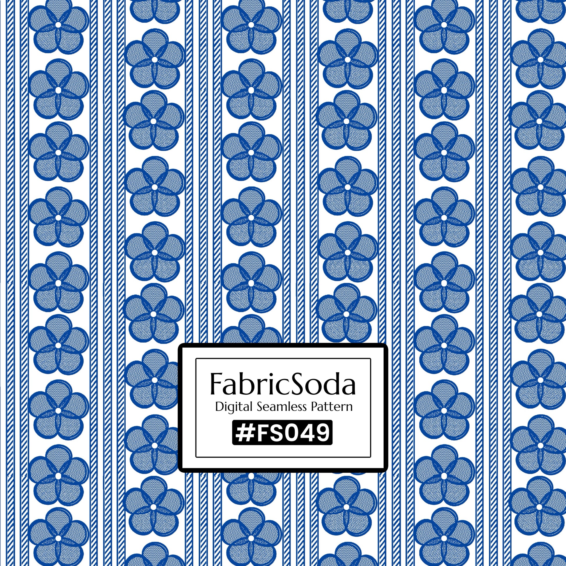 FS049 Blue Floral Stripe Printed Fabric