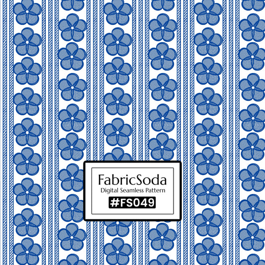 FS049 Blue Floral Stripe Printed Fabric