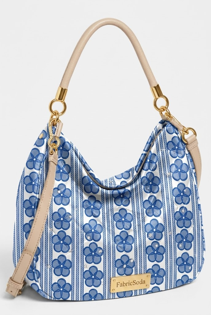 FS049 Blue Floral Stripe Printed Fabric
