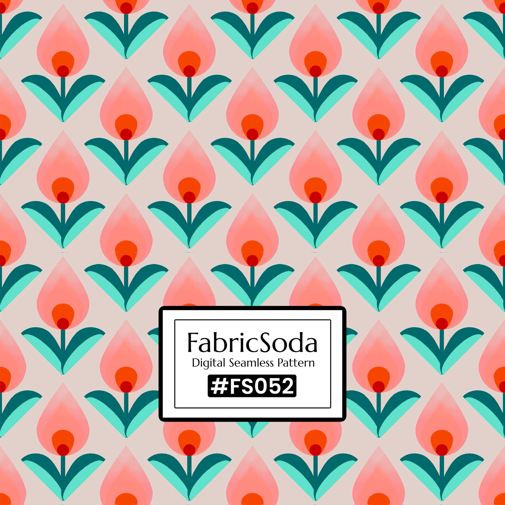 FS052 Peach Tulips Floral Printed Fabric