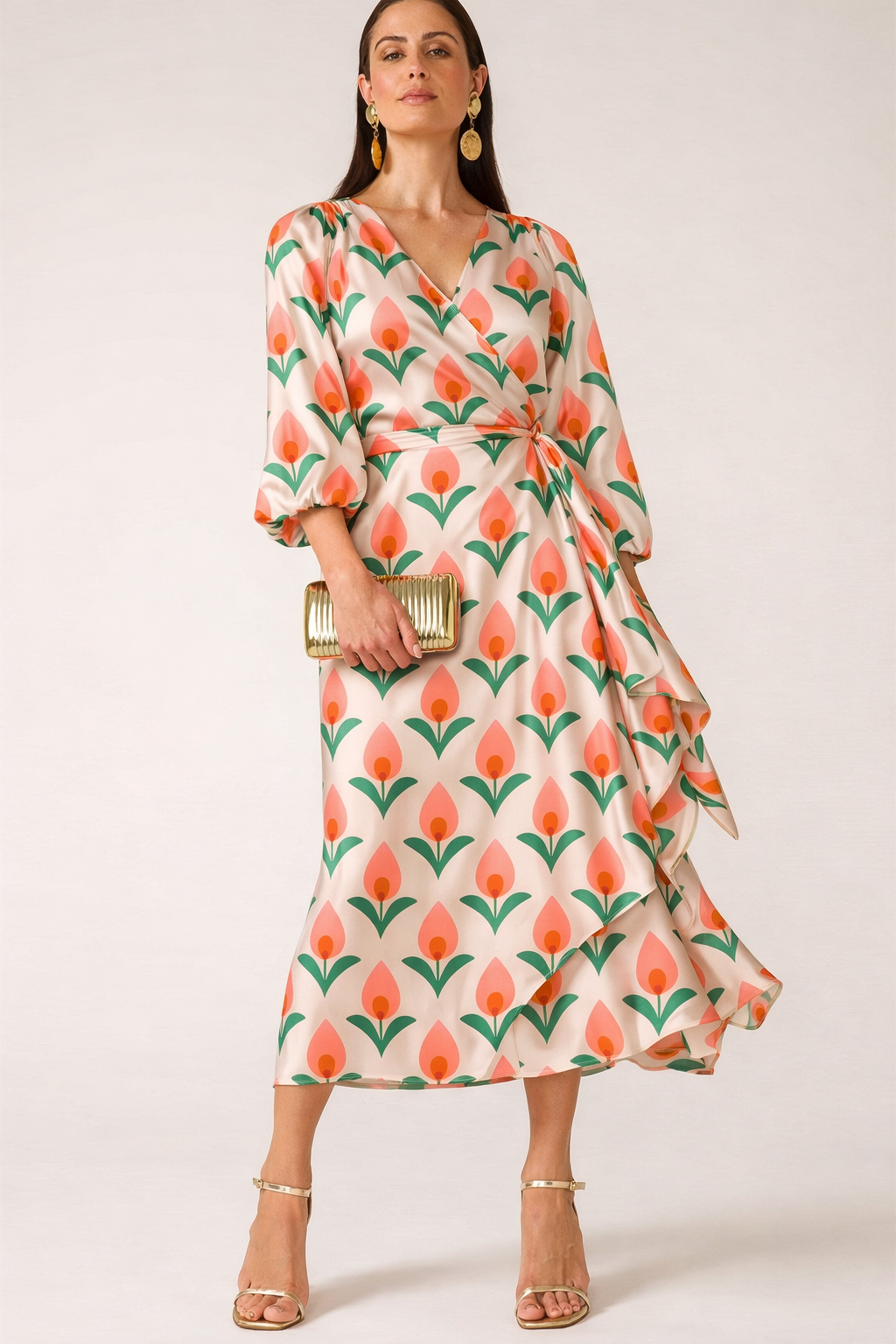 FS052 Peach Tulips Floral Printed Fabric