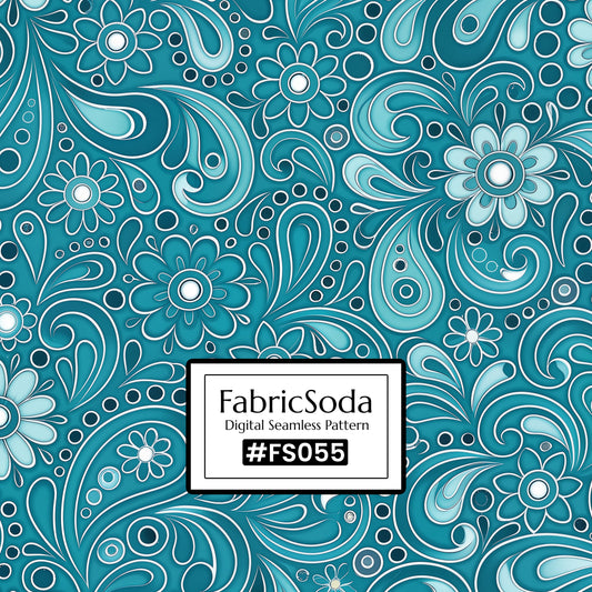 FS055 Teal Paisley Printed Fabric
