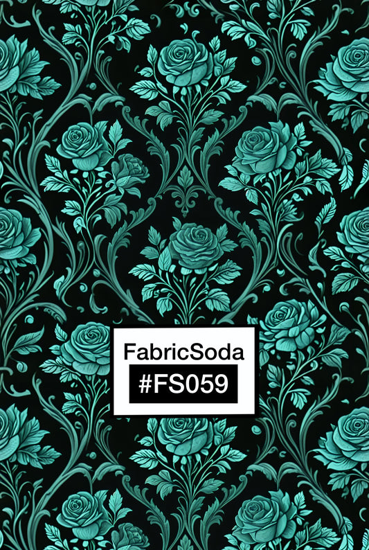 FS059 Teal Rose Baroque Printed Fabric