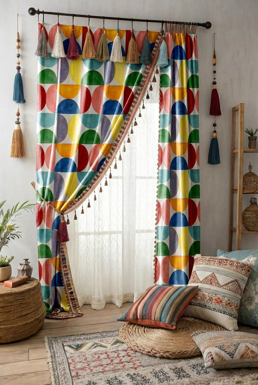 FS065 Colourful Geometric Printed Fabric for curtain 